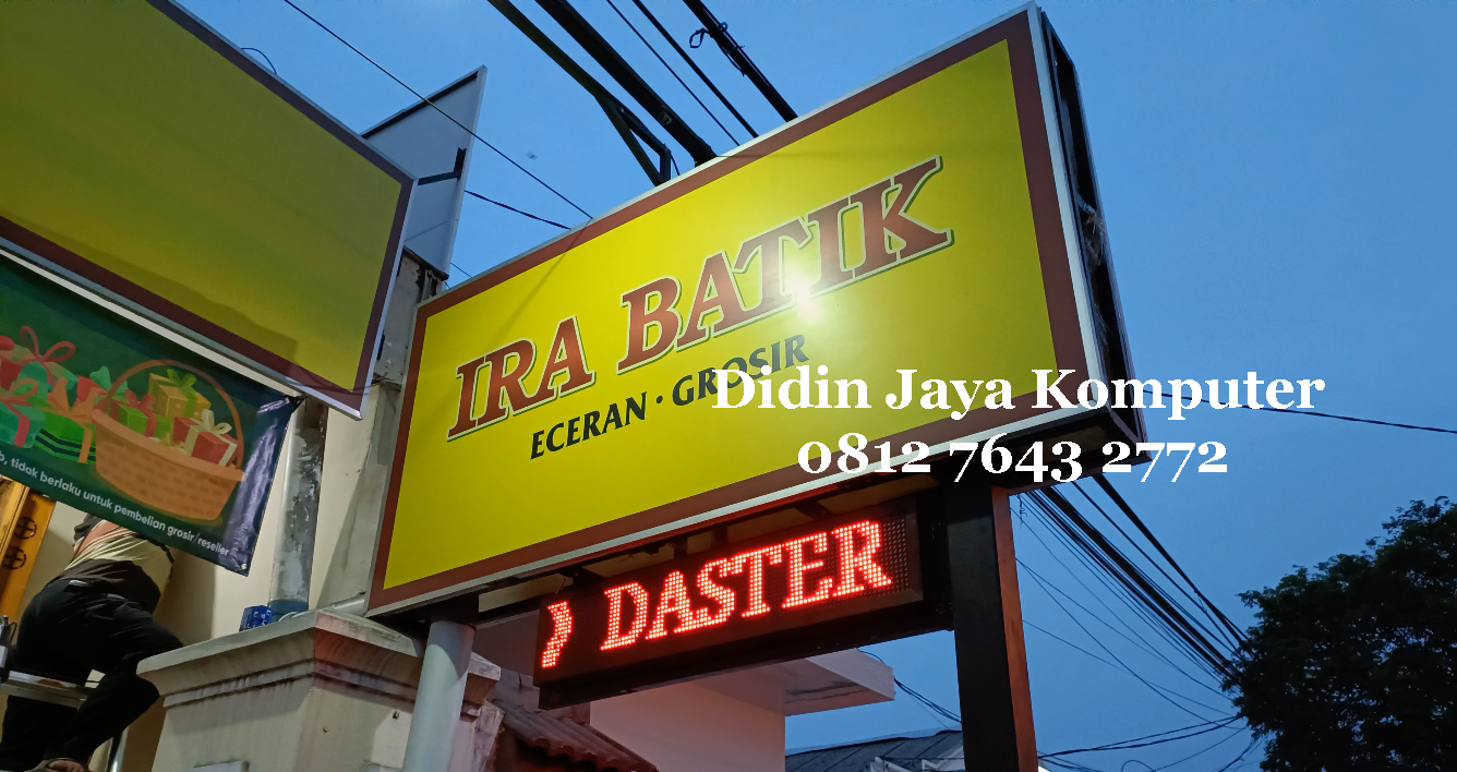 <p>Pemasangan running text di Ira Batik, running text bolak-balik warna led merah dengan ukuran 20x100cm. Running text harga terjangkau dengan kualitas tinggi yang awet dan tidak mudah rusak. Pemasangan gratis dan juga garansi 1 tahun dengan syarat dan ketentuan berlaku.</p>
